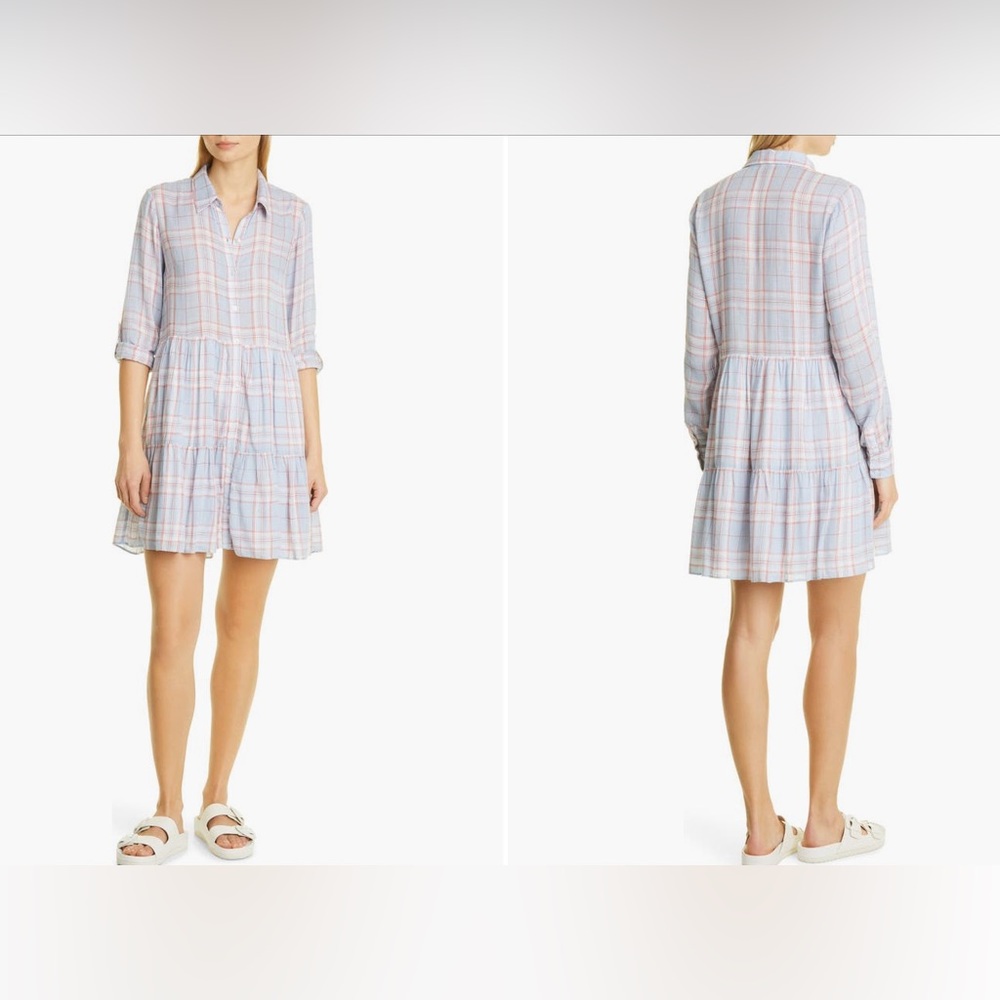 VERONICA BEARD JEMILA PLAID SHIRTDRESS 👗 SIZE LARGE COLOR VAPOR MULTI - Picture 1 of 6